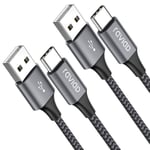 USB C-kabel [2M, 2-pack], USB C-kabel Snabbladdning Nylonflätad kabel typ C 3A Laddare för Samsung Galaxy S21 S20 S10 S9 [373]