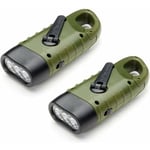 Lampe Torche Solaire Rechargeable - Lot de 2, LED Dynamo Manivelle Flashlight avec Mousqueton, Randonnée Voyage Camping Escalade (Armée Verte)