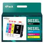 RUDGUZ 903XL Lot de 4 Cartouches d'encre compatibles avec HP 903 XL 903XL et HP Officejet 6950 6951 6960 6970 6974 (Noir, Cyan, Magenta, Jaune)