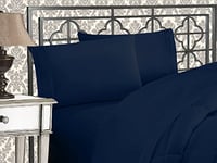 Elegant Comfort Parure de lit Douce de 4 pièces en Microfibre de qualité hôtelière 1500 Fils avec Broderie à Trois Lignes, Anti-Plis et Anti-décoloration, King-Size, Bleu Marine