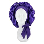 Silkeslen Satin Bonnet för sovande mössa med slipsband Nattmössa Hög kvalitet Dark Purple