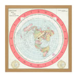 Map Gleason 1892 World Time Calculator Flat Earth Square Framed Wall Art Print Picture 16X16 Inch