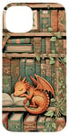 Coque pour iPhone 15 Plus Livres Cute Orange Dragon | Cottagecore Book Lover & Bookworm