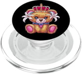 Kawaii teddy bear with crown and lilies PopSockets PopGrip for MagSafe