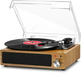 Platine Vinyle Bluetooth Portable à 3 Vitesses 33/45/78 TR/Min,Tourne Disque Vinyle Vintage avec 2 StéréoEnceinte Intégrée,Prise 3.5mm,Sortie RCA,Entrée AUX-Bois Naturel