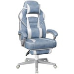 SONGMICS Fauteuil de Bureau, Chaise Gaming, Réglable, Repose-Pieds Télescopique, Mécanisme à Bascule, Appui-tête, Support Lombaire, Charge 150 kg, Bleu Lac et Blanc Crème OBG073Q01