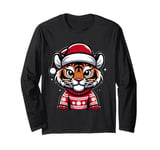 Cute Girl Tiger With Santa Hat Christmas Xmas Female Cartoon Long Sleeve T-Shirt