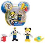 Disney Mickey, 2 Figurines Articulées 7,5 cm avec Accessoires, Thème Pompier, Jouet pour Enfants Dès 3 Ans, GIOCHI PREZIOSI, MCC044