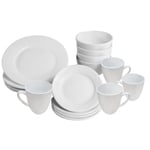 White Dinner Set 16 Piece - Plates Bowls and Cups Mugs Porcelain Dinnerware M&W