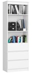 Bibliothèque de bureau AKORD R60 Blanche 60 cm 3 tiroirs façade Blanche 3 étagères 60x35x180 cm