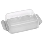 Fackelmann 47355 Beurrier, beurrier avec couvercle, boîte pour beurre, Plastique, Acier inoxydable, Argenté, 17 x 11 cm