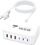 Chargeur Rapide Usb C 165w 6port Prise Usb C Multiple Gan Pd+Qc 3.1a Adaptateur Secteur Usbc Chargeur Pour Iphone 15 16 14 13 12 11/Ipad/Macbook Pro Air/Samsung Galaxy/Tablets/Laptops/Dell/Microsoft