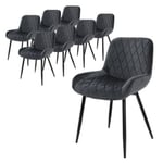 Set 8 chaises de salle à manger rembourrées assise dossier anthracite velours