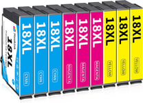 18XL Compatible pour Cartouche Epson 18XL 18 XL pour Expression Home XP-215 XP-205 XP-225 XP-212 XP-305 (3 Cyan 3 Magenta 3 Jaune)