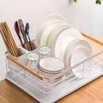 (White)Dish Drainer Organizer Cutlery Storing Holder Round Corner Partition