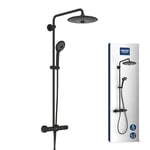 GROHE Vitalio Joy 260, Colonne de Douche avec Thermostatique (Douche de Tête 26cm 3 jets, Pommeau de Douche 11cm 3 jets), Economie d'Eau, Phantom Black, 26403KF2