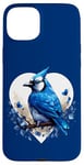 iPhone 15 Plus Blue Jay Geometric Patten Art,Cute Blue Jay Bird Lover Case