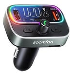 FM Bluetooth Transmitter Car - SOOMFON Enhanced Dual Mic V5.3 Bluetooth Car Adapter PD30W QC18W Car Charger 9 Color Lights, Bass Boost Car Mp3 Player with Bluetooth Support HD Calling U Disk/SD Card