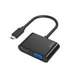 Hama Adaptateur USB-C vers VGA HDMI Femelle (Convertisseur HDMI et VGA vers USB C pour MacBook Pro/Air Galaxy S20, Chromebook, PC, Ordinateur Portable, Ultra-HD 4K, Garantie 10 Ans) Noir