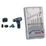 Bosch Professional GSB 12V-15 Perceuse-visseuse 2x2,0 Ah L-BOXX, Bleu + 5 pièces Jeu de forets pour carrelage Set CYL-9 SoftCeramic (pour les carreaux de céramique tendres, Ø 4-10 mm)