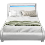 King Of Dreams - Lit ava pour matelas 120x190 - Sommier + Tête de Lit eclairage led Incurve Couleur blanc + Pieds en 5 cm pour matelas - 13 Lattes