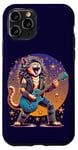 Coque pour iPhone 11 Pro Drôle Chat Rockstar Guitare Joueur Cheveux Métal Glam Rock Band