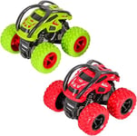 m zimoon Voiture Monstre Inertie Monster Truck Véhicule Hors Route Jouet Voiture de Course à Quatre Roues Enfants Mini Camions pour Garçons Filles (2 Pack, Vert Rouge)