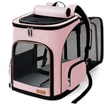 Lekesky Expandable Cat Carrier Backpack - Portable Breathable Rucksack for Medium and Small Cats & Dogs, Foldable with Inner Escape-proof Leash and Pet Mat, Supports 25 lbs (Pink)