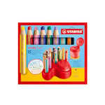 Set x 15 STABILO woody 3 in 1 + 1 taille-crayon avec réservoir + 1 plateau de rangement