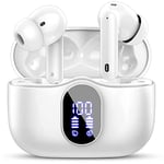 Btootos Wireless Earbuds, Bluetooth 5.3 Headphones In Ear with 4 ENC Noise Cancelling Mic, 2023 New Bluetooth Earphones Mini Deep Bass Stereo Sound, 36H Playtime LED Display Wireless Earbuds White