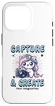 Coque pour iPhone 16 Pro Appareil photo mignon Photographe Licorne Capture et