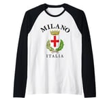 Vintage Milan Flag Italy Souvenir Italia Milano Roman Empire Raglan Baseball Tee