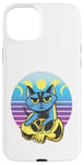 Coque pour iPhone 15 Plus Chat bleu crâne jaune croissant de lune pleine lune céleste