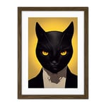 Doppelganger33 LTD Le Chat Noir Black Cat Tuxedo Yellow Portrait Artwork Framed Wall Art Print 18X24 Inch