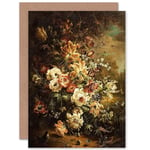 Painting Still Life Fuhrmann Flowers Birds Greetings Card Plus Envelope Blank inside