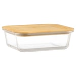 Rectangular Glass Food Container with Bamboo Lid Airtight Meal Prep Box Reusable