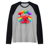 Adorable Octopus with Heart Balloons for Valentine’s Day Raglan Baseball Tee