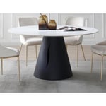 Vente-unique Table à manger ronde 6 personnes en céramique et métal - Effet marbre blanc et noir - RONUDA