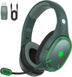 Casque Bluetooth, 2.4Ghz Casque Gaming Sans Fil, Bluetooth Pour Téléphone/Ordinateur Portable, Dongle 2.4Ghz Pour Pc/Ps4/Ps5/Tv/Switch, Micro Antibruit, Batterie 30 H, Lumière Led