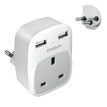 UK to Swiss Plug Adapter, TESSAN UK to Switzerland Plug Adapter with 2 USB, Grounded Type J Swiss Adapter UK Plug, Swiss Travel Adaptor for Swiss, Jordan, Liechtenstein, Madagascar, Rwanda