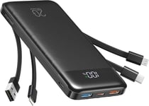 Charmast Power Bank 20000Mah, Fast Charging Portable Charger with Built-In Cable