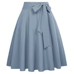 Belle Poque Classic Solid Colour Pleated Skirt Plus Size Flared A-Line Skirt 50s Rockabilly Skirt BP000561-51 XXL Grey-Blue