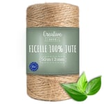 Creative Deco 50m Ficelle Jute | Épaisseur 3mm | Ficelle Jardinage | Deco Mariage Champetre | Ficelle Bricolage | Attache Tomate | Corde Jute | Cordelette | Ficelle Naturelle | Ficelle Ballon