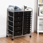 Design In - Chariot Rangement Roulant 10 Tiroirs Amovibles Desserte Bureau Classeur Roulettes 63x37x87 cm Noir CW14020