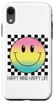 Coque pour iPhone XR Happy Mind Happy Life Retro Peace Mignon Sourire Visage