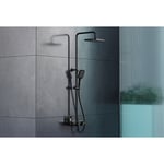 Bernstein - Colonne de douche thermostatique murale réglable design avec tablette en acier inoxydable avec mitigeur et pommeau de douche - Noir mat