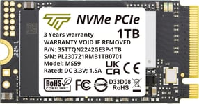 SSD NVMe PCIe 3D NAND Vitesse de Lecture/écriture jusqu'à Compatible avec Lenovo Thinkpad X1 Nano Gen 2/ThinkPad 11e Yoga Gen 6/Thinkpad E15 (2242 Gen 3 1TB QLC)