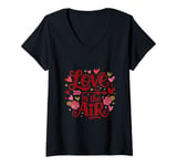 Womens Happy Valentines Day Love Is In The Air V-Neck T-Shirt