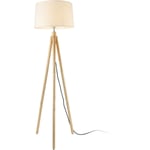 Lux.pro Lampadaire Lampe à Pied avec Abat-jour Bois Métal Tissu Effet Bois et Blanc 153 cm - beige