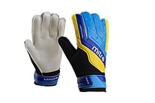 Mitre Magnetite Gants de Gardien de But, modèle Junior | Soyez prêt pour Les matchs de Football | Confort supplémentaire, Noir/Bleu/Jaune, 4, 15 cm